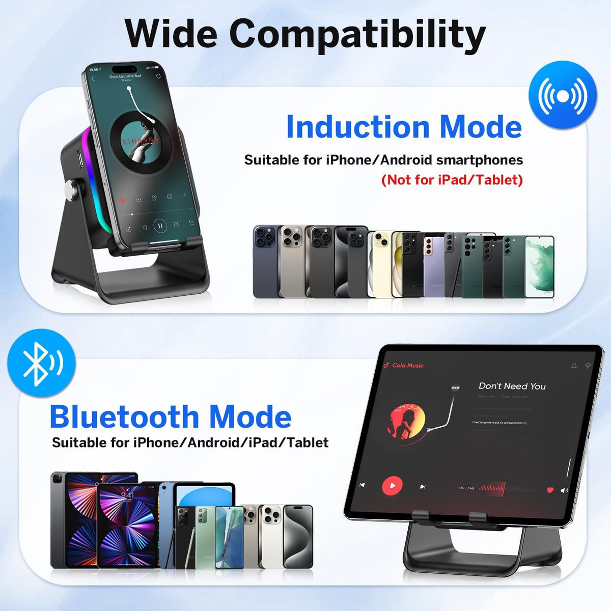 Resona 5-in-1 Wireless Induction Audio Speaker Stand with 360° Adjustment & Ambient Lights